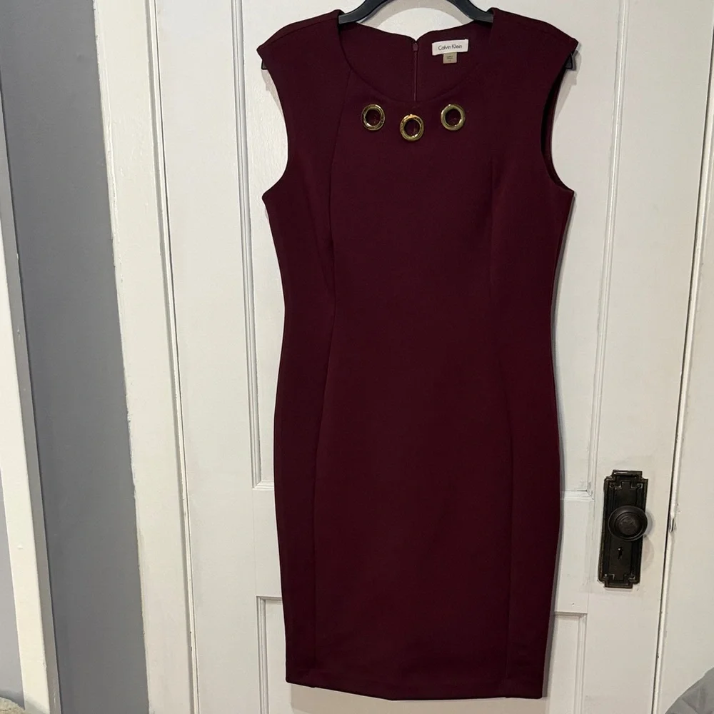 Calvin Klein Burgundy Sheath Dress with Gold Eyelets - Picture 5 of 5